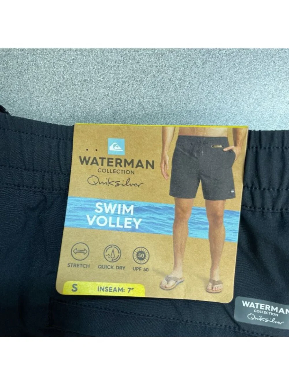 NWT Quiksilver Men's S Black Waterman Collection Mens Swim Volley Shorts UPF